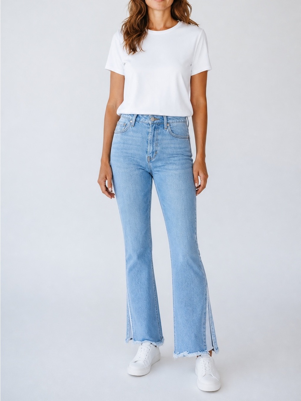 Emory Park High Rise Crop Flare Jeans Light Wash Raw Hem Side Slit Women’s Sz m